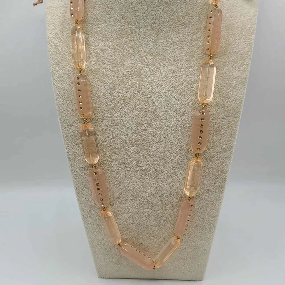 J Crew Blush Lucite with Crystals Necklace with Blush Ribbon Tie